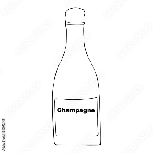 Champagne bottle. A sparkling wine. Colorless background. Christmas. New Year. Holiday print.