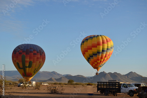 Hot Air Balloons ready to lift off in the Arizona Desert near Phoenix