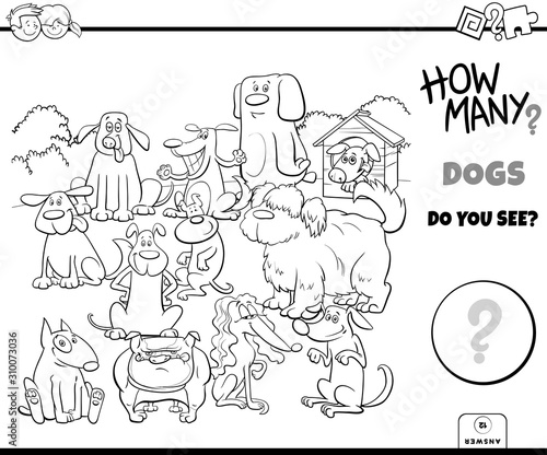 counting dogs educational task color book page