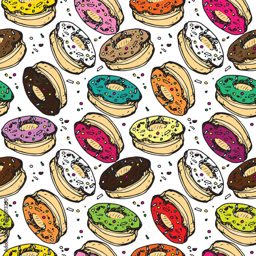 Vector illustration of donut pattern set with chocolate  strawberry  vanilla  pistachio  orange and cheery flavour