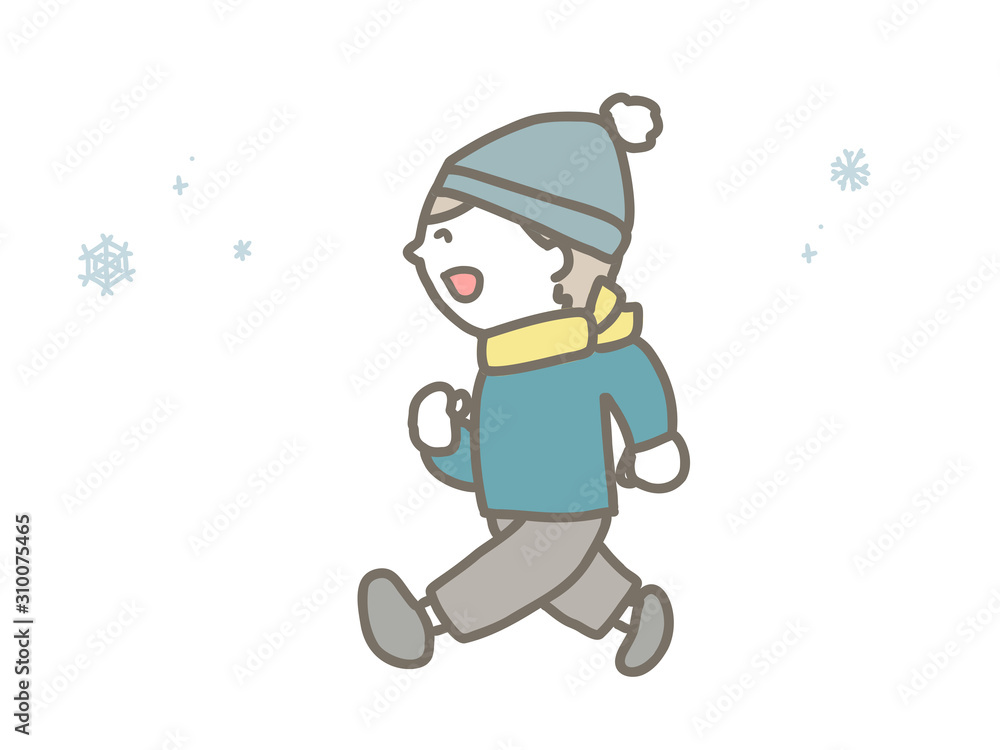 Boy running on a snowy day Boy running on a snowy day