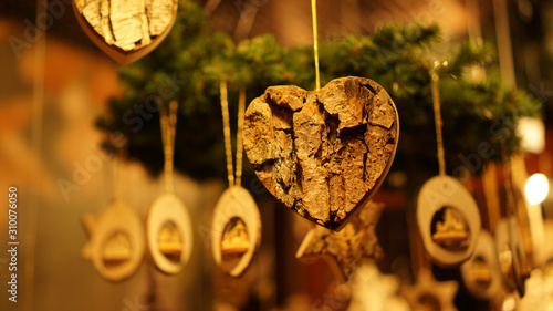 Christmas Market at Southbank Centre Winter Market with wooden Christmas ornaments in London, United Kingdom.