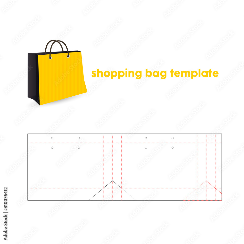 Paper shopping bag template and paper bag packaging die-cut Stock ...