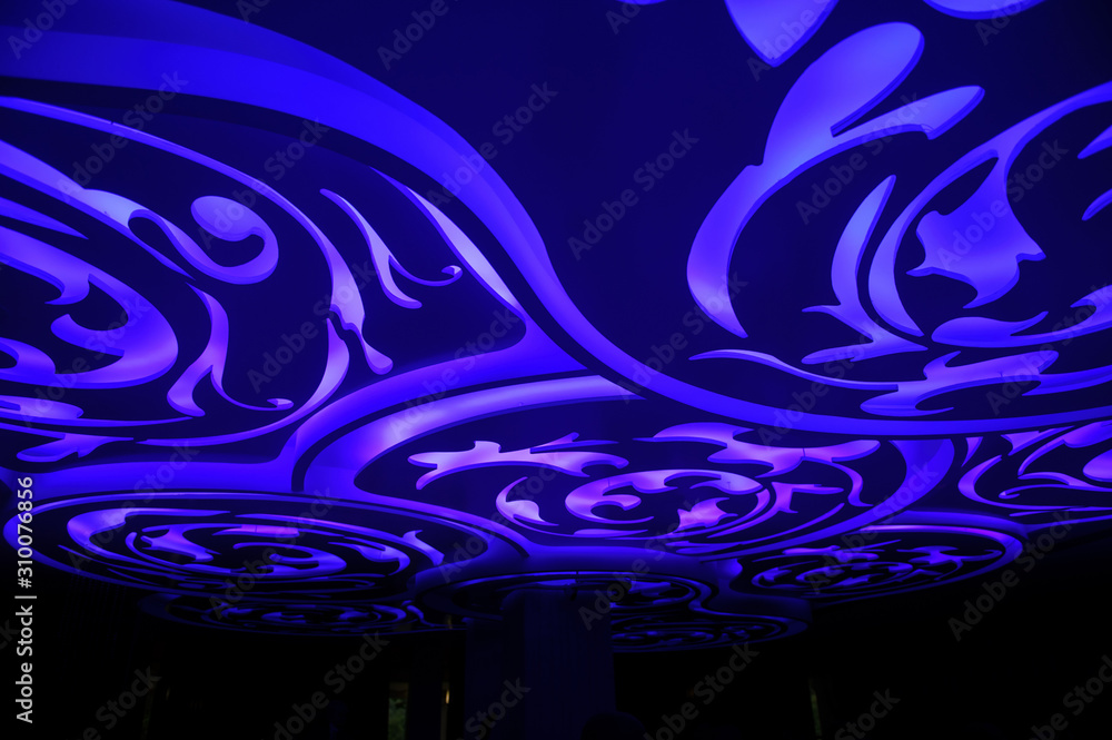 modern ceiling abstract design in blue lights