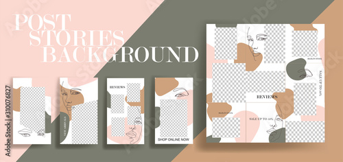 Design backgrounds for social media banner. Set of instagram stories and post frame templates.Vector cover. Mock up for personal blog or shop.Layout for promotion.Endless square puzzle layout