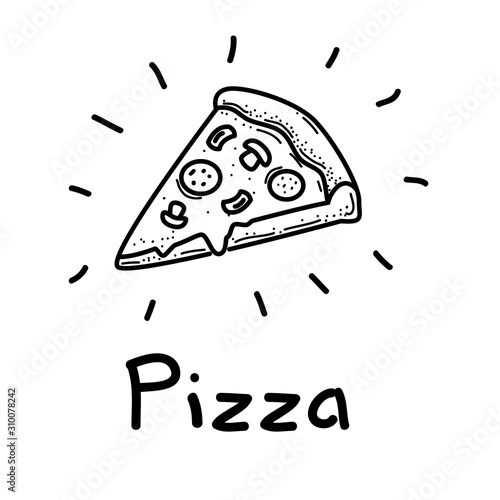Slice of pizza vector illustration with hand drawn style isolated on white background. Pizza doodle vector 