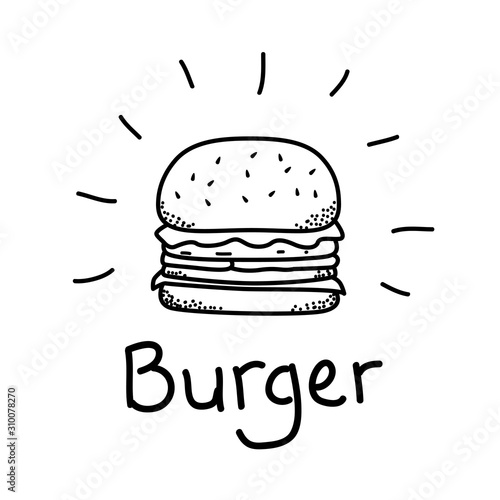Burger vector illustration with hand drawn style isolated on white background. Burger doodle 