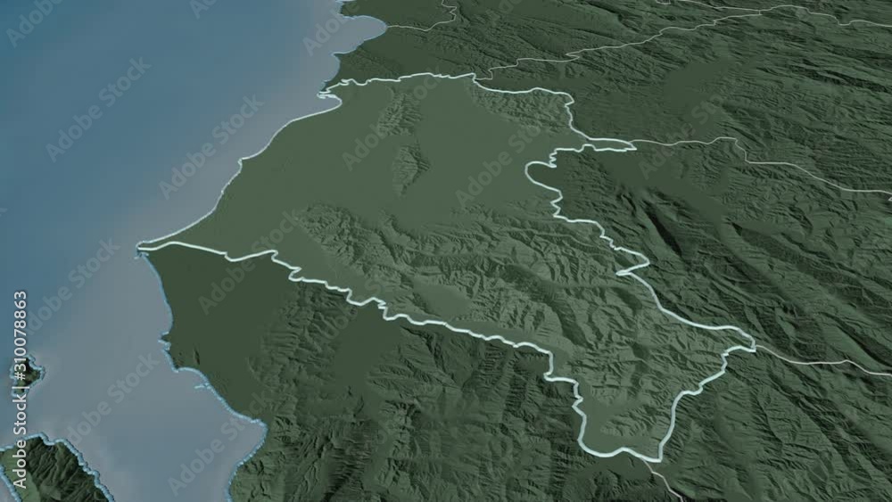 Fier, county with its capital, zoomed and extruded on the administrative map of Albania in the conformal Stereographic projection. Animation 3D Fier, county with its capital, zoomed and extruded on the administrative map of Albania in the conformal Stereographic projection. Animation 3D