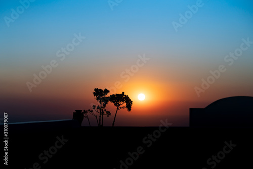 Sunrise silhouette on Santorini