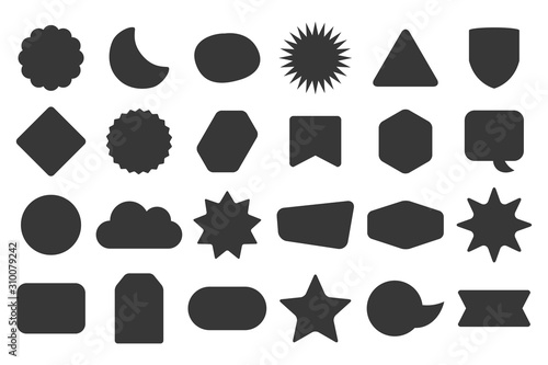 Fototapeta Black silhouette and isolated random shapes empty sticker labels icons set on wh
