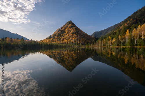 View of Mount Monomakh Hat. Warm lakes on the Snezhnaya river, near Baikal
