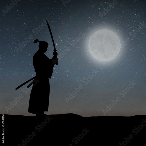 Canvas Print A Samurai Under The Moonlight