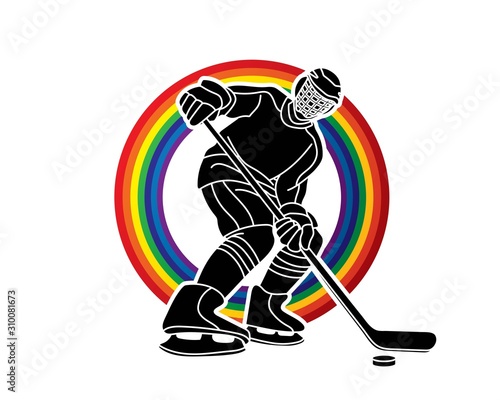 Ice hockey player action graphic vector.