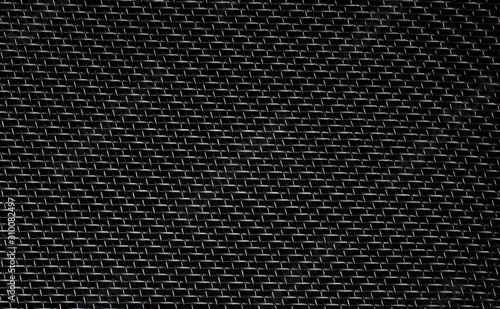 Texture of diagonal and rectangular metal lattice fine weave lattice on black background