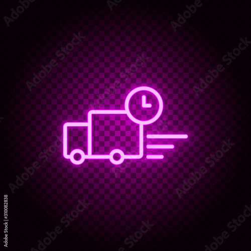 clock, delivery, time, speed, express neon icon. Pink neon vector icon