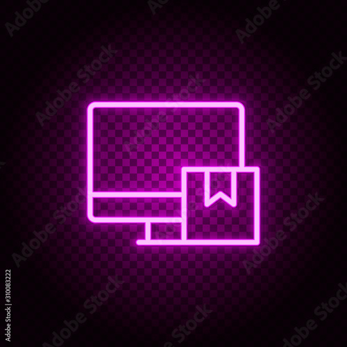 monitor, box, delivery neon icon. Pink neon vector icon