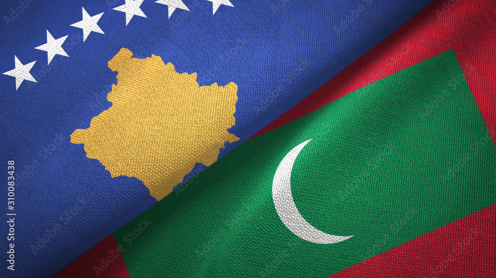 Kosovo and Maldives two flags textile cloth, fabric texture