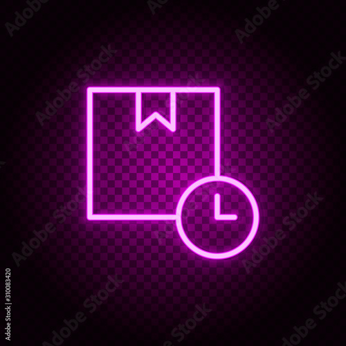 box, delivery, time neon icon. Pink neon vector icon