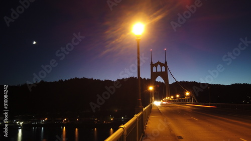St. John's Bridge at night in Portland, Oregon