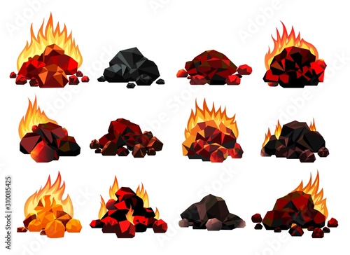 Burning coal set Fototapeta