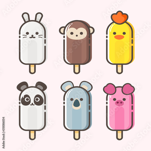 Vector set of Cute animal shaped ice cream. Vector background.