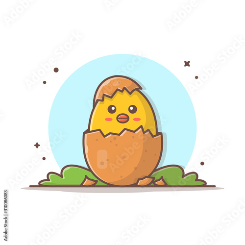 Cute Chicks Egg Vector Illustration. Little Chicken Icon. Chicks Mascot Logo. Cracked Yellow Chicken. Easter. Flat Cartoon Style Suitable for Web Landing Page, Banner, Flyer, Sticker, Card, Background