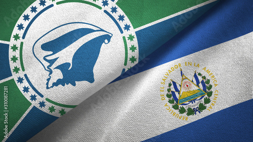 Martinique and El Salvador two flags textile cloth, fabric texture photo