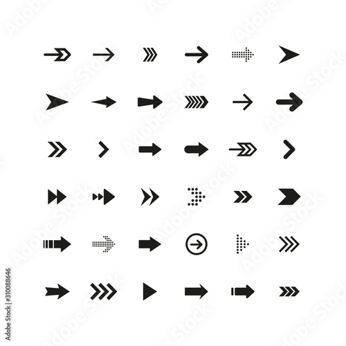 Set of black arrows. Collection of different styles. Vector illustration.