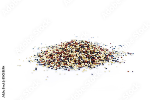 pile quinoa on white background.