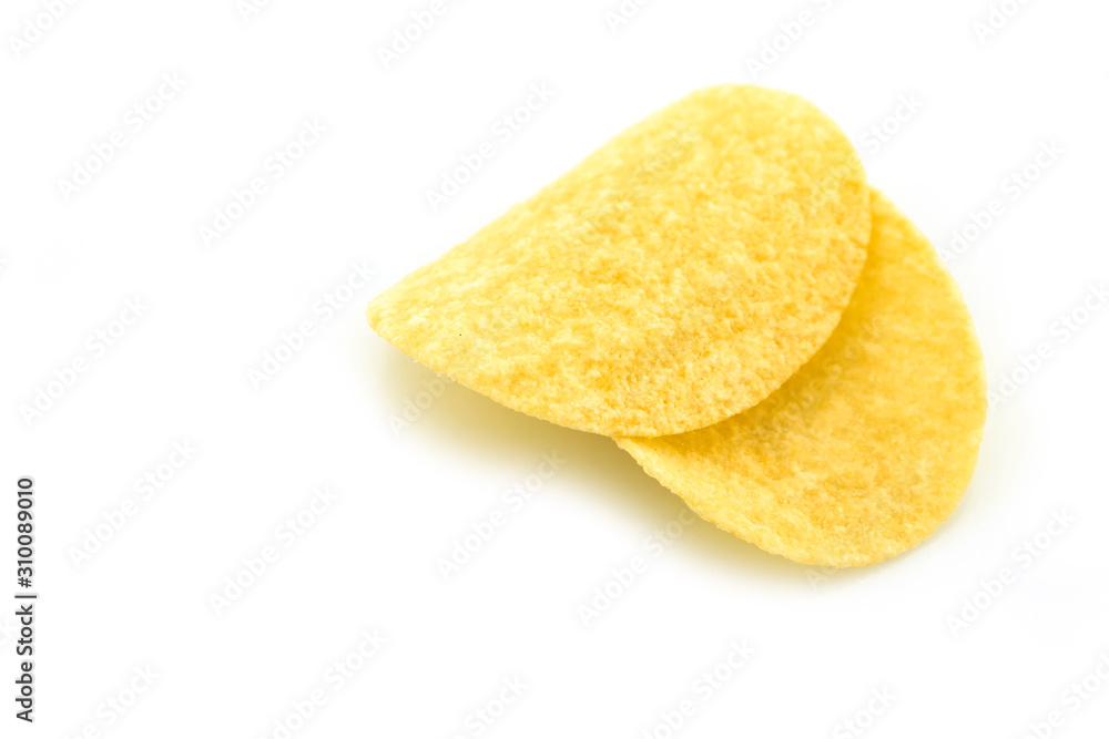 potato chips on white background. potato chips on white background.