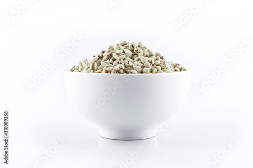 pile job's tear and white bowl on white background.