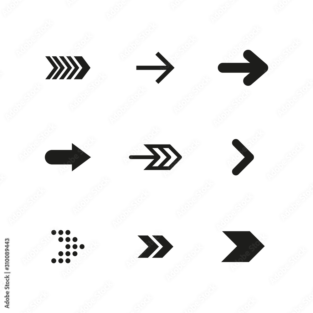 Set of black arrows. Collection of different styles. Vector illustration. Set of black arrows. Collection of different styles. Vector illustration.