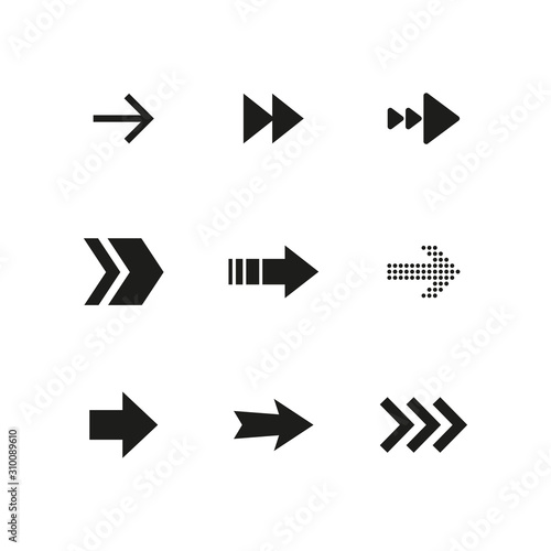 Set of black arrows. Collection of different styles. Vector illustration.