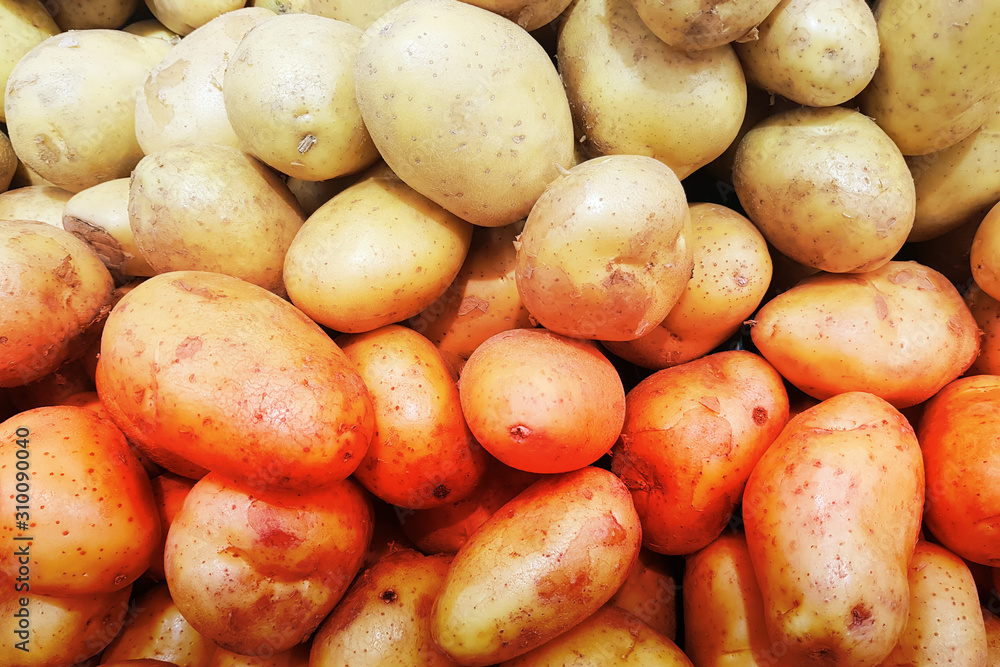Closeup fresh Pile of Raw Potatoes texture background Closeup fresh Pile of Raw Potatoes texture background
