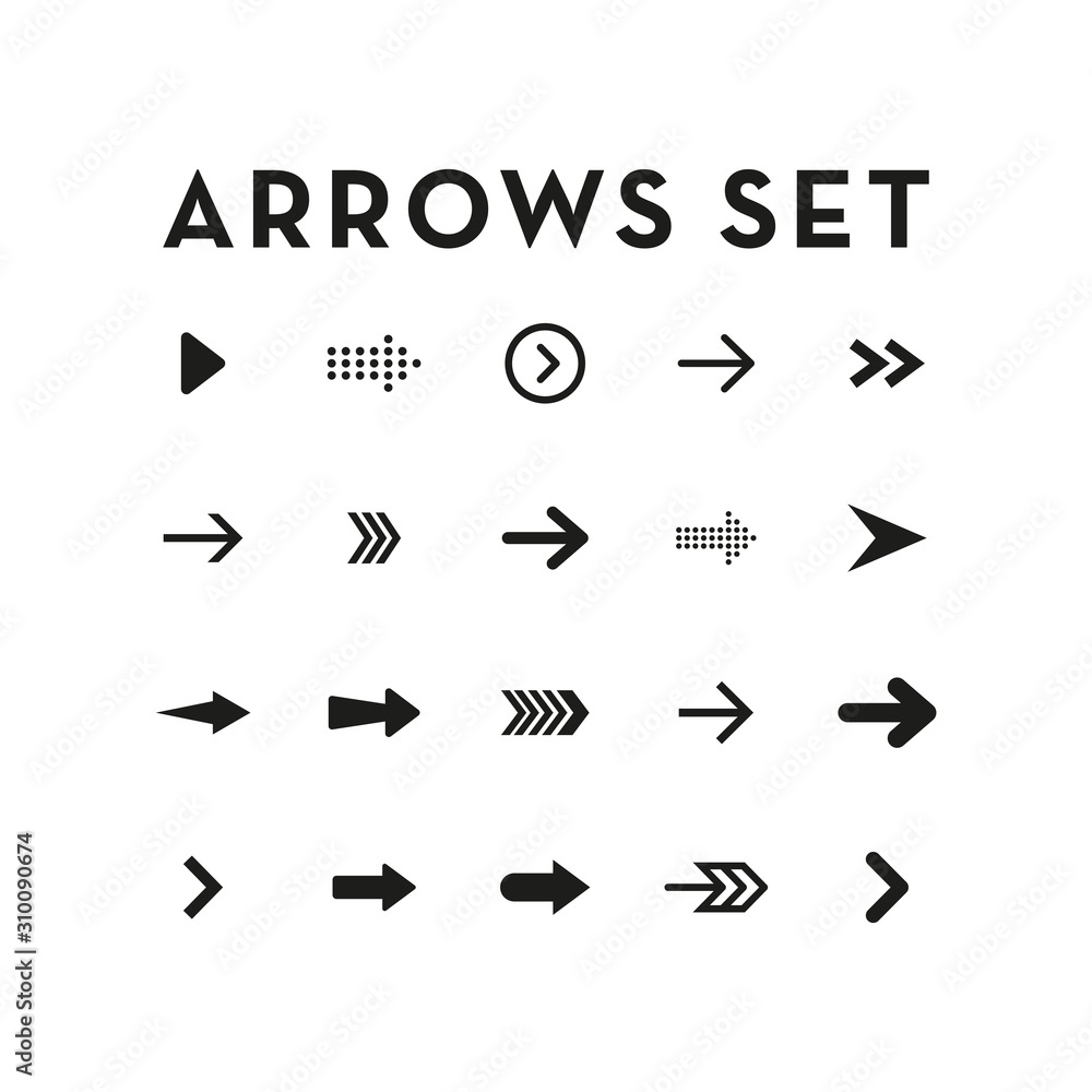 Set of black arrows. Collection of different styles. Vector illustration. Set of black arrows. Collection of different styles. Vector illustration.