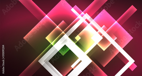Neon geometric abstract background in hipster style on light background. Space retro design. Color geometric pattern. Square shape abstract background.