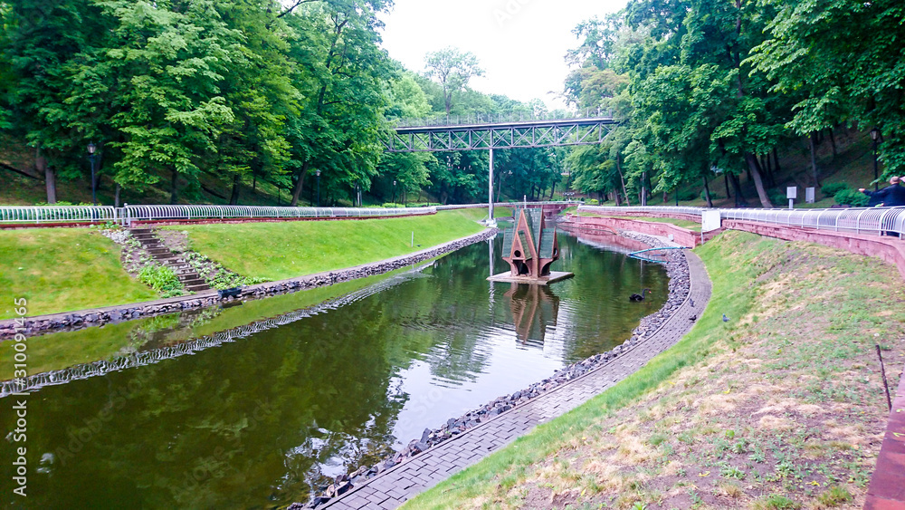 canal and sculpture Gomel Belarus Europe