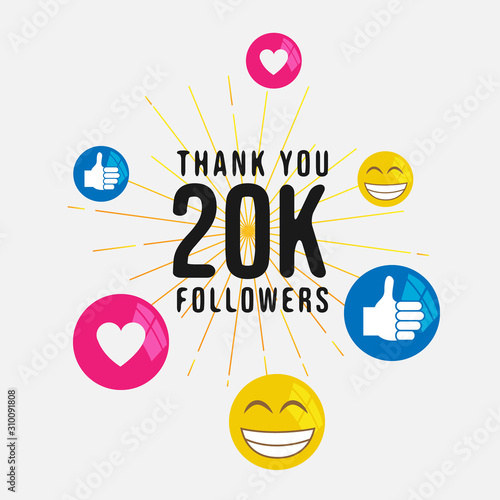 Thank you 20k folllowers banner for social media with emoticon vector eps 10