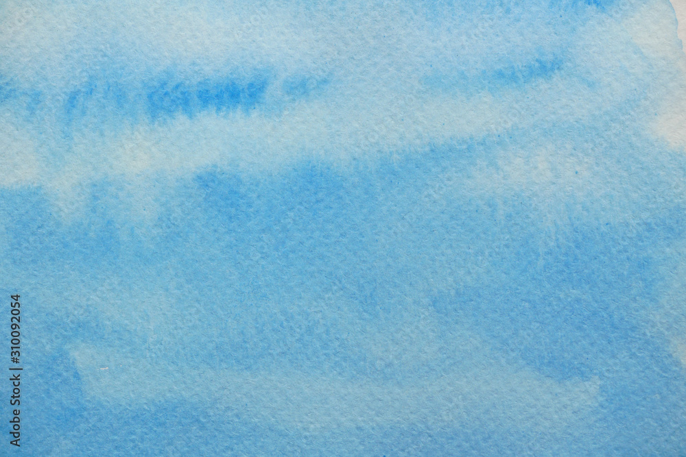 Abstract background and texture pattern blue flow on white background, Illustration watercolor hand draw and painted on paper, The sky and the land are covered by snow in the winter