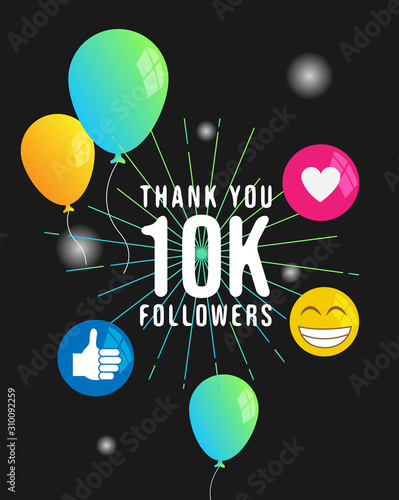 Thank you 10k folllowers banner for social media with emoticon vector eps 10