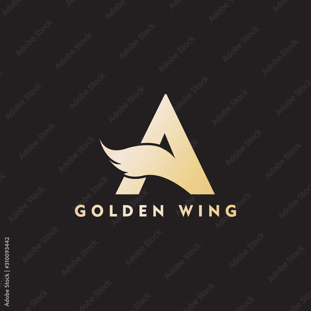 Fototapeta premium vector initial letter A business wing logo icon corporate technology concept gold color