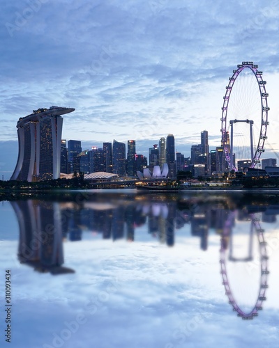 Photography View of the singapore skyline just before sunset