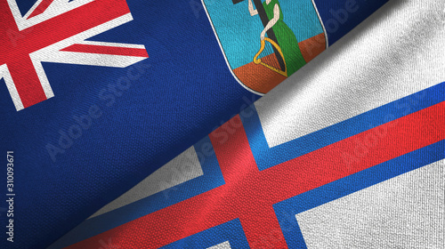 Montserrat and Faroe Islands two flags textile cloth  fabric texture