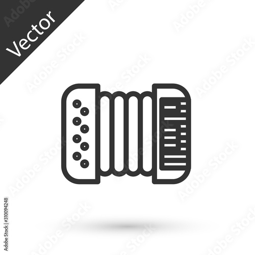 Grey line Musical instrument accordion icon isolated on white background. Classical bayan, harmonic. Vector Illustration