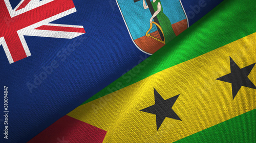 Montserrat and Sao Tome and Principe two flags textile cloth, fabric texture photo