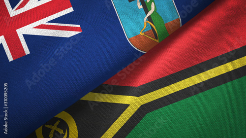 Montserrat and Vanuatu two flags textile cloth, fabric texture photo