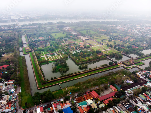 Aerial view of the Hue Citadel in Vietnam. Imperial Palace moat,Emperor palace complex, Hue Province, Vietnam photo