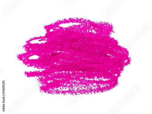 Violet or pink abstract crayon background. Purple crayon scribble texture. Wax pastel spot. Abstract crayon on white background. It is a hand drawn.