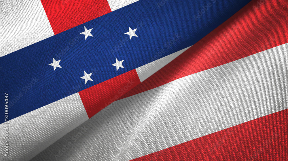 Fototapeta premium Netherlands Antilles and Austria two flags textile cloth, fabric texture