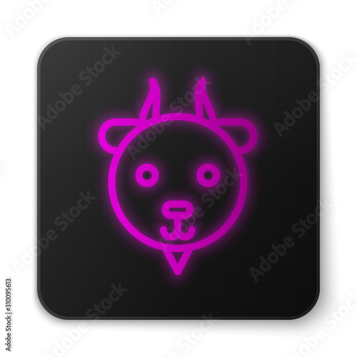 Glowing neon line Aries zodiac sign icon isolated on white background. Astrological horoscope collection. Black square button. Vector Illustration